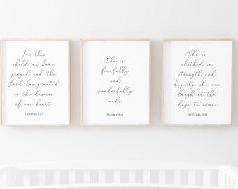 Impressions de versets bibliques de pépinière, Art mural des Écritures, Ensemble de 3 estampes, Art mural de la crèche pour filles, TÉLÉCHARGEMENT NUMÉRIQUE