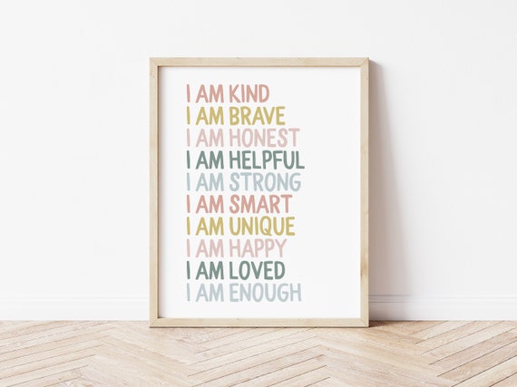 Kid Affirmations, Kid affirmation print, kid inspirational poster, girl nursery print, playroom print, girl playroom wall art
