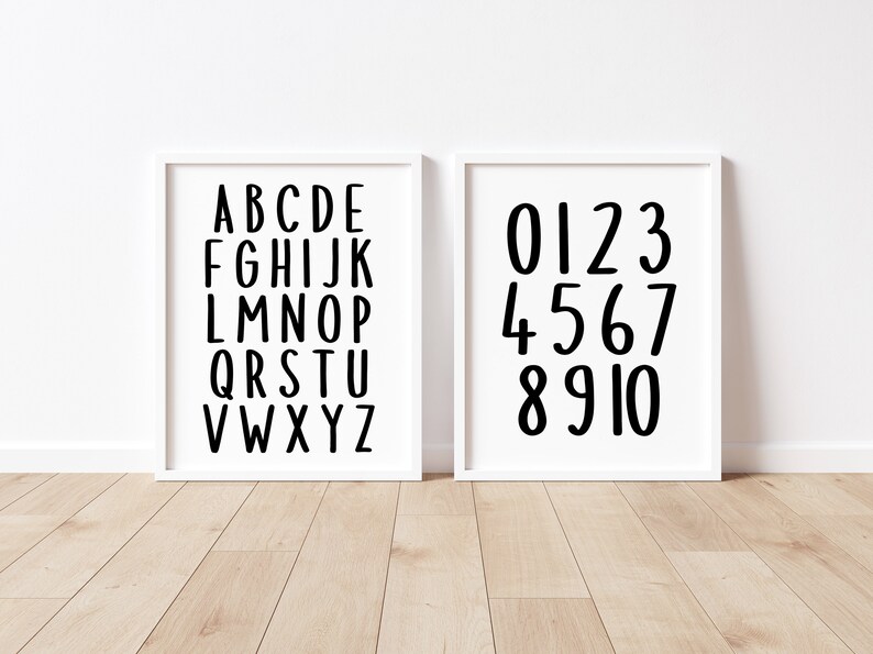 Black and White Alphabet Poster ABC Poster Numbers Poster Etsy