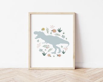 Dinosaur print for girls, T-rex print for girls, Girls room decor, Girl nursery decor, boho girls nursery prints, Set of 6, DIGITAL DOWNLOAD