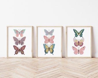 Boho Butterfly Print, Butterfly wall art, boho nursery print, girls nursery print, neutral nursery decor, Set of 3, DIGITAL DOWNLOAD
