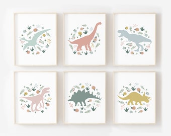 Dinosaur prints for girls, Girls room decor, Girl nursery decor, boho girls nursery prints, Set of 6, DIGITAL DOWNLOAD