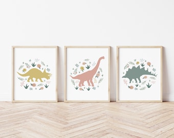 Dinosaur prints for girls, Girls room decor, Girl nursery decor, boho girls nursery prints, DIGITAL DOWNLOAD