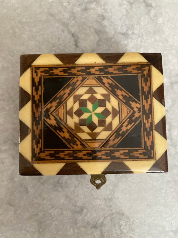 Vintage Wood Marquetry Inlay Box - Jewelry Box - H