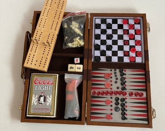 Travel Multi Game Case - Magnetic Game Set - Chess - Checkers - Backgammon - Cribbage - Board Games