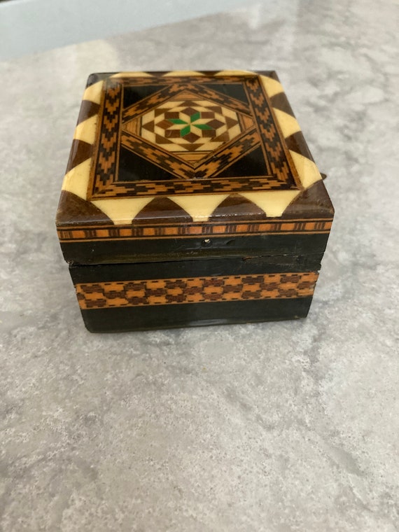 Vintage Wood Marquetry Inlay Box - Jewelry Box - … - image 4