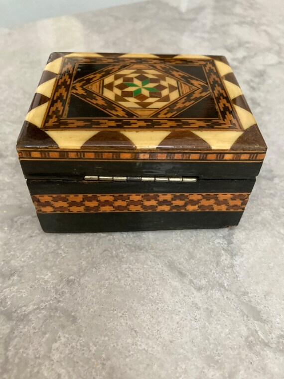 Vintage Wood Marquetry Inlay Box - Jewelry Box - … - image 3