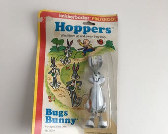 Vintage Bugs Bunny Hoppers White Knob Wind Up Knickerbocker 1978 Collectible Toy Looney Tunes, Vintage toy