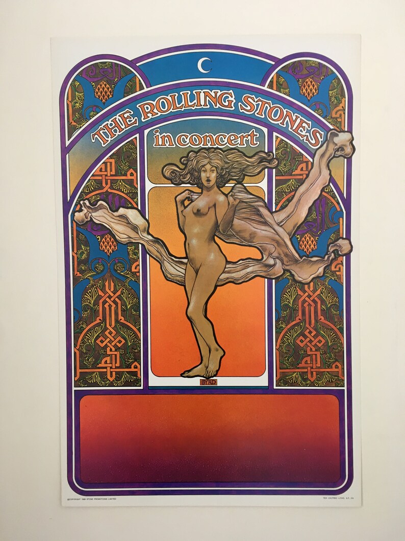 Original Rolling Stones 1969 Let It Bleed Tour Poster Davis Byrd Art Nouveau Tea Lautrec Litho