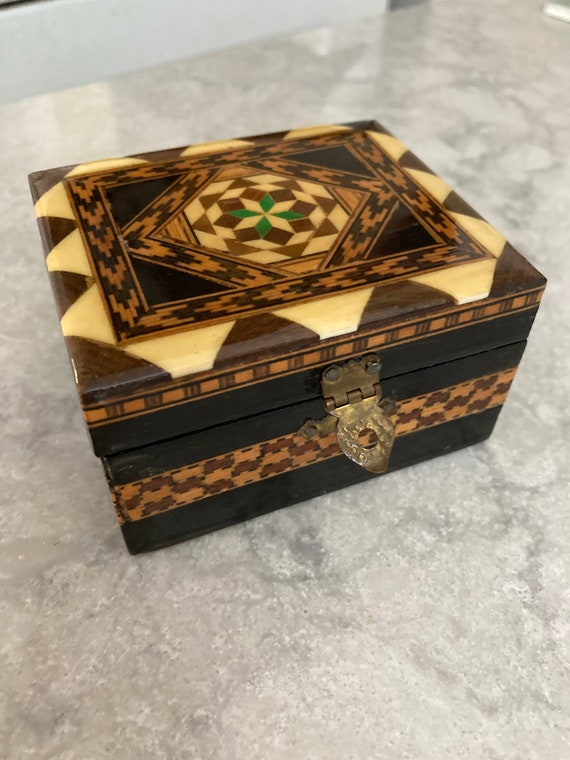 Vintage Wood Marquetry Inlay Box - Jewelry Box - … - image 6