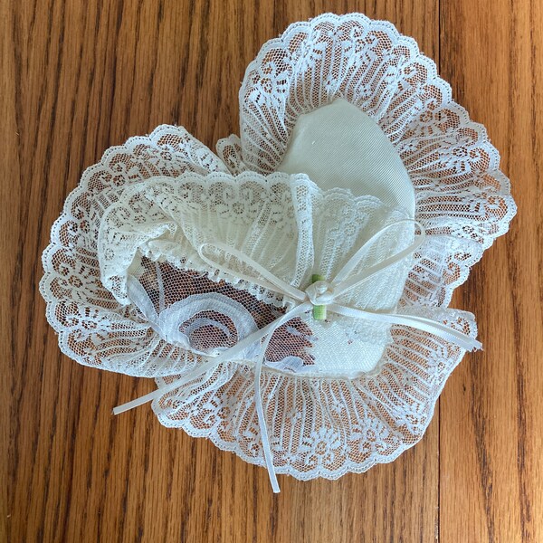 Ivory Satin & Lace Heart Pillow, Ring Bearer Pillow, Vintage Wedding Ring Pillow, Potpourri Pillow