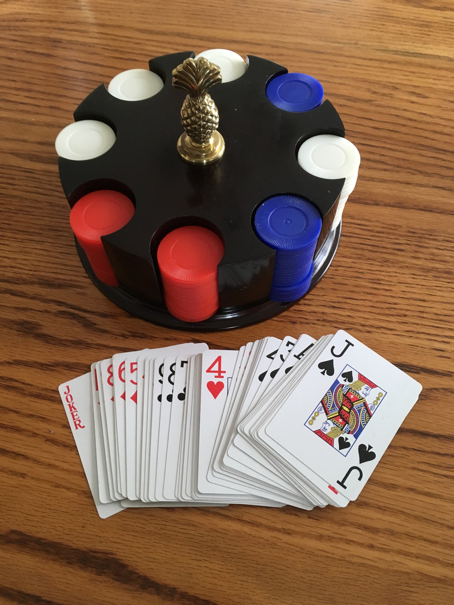 Vintage Poker Chip Caddy With Brass Pineapple Topper Dark Wood Etsy