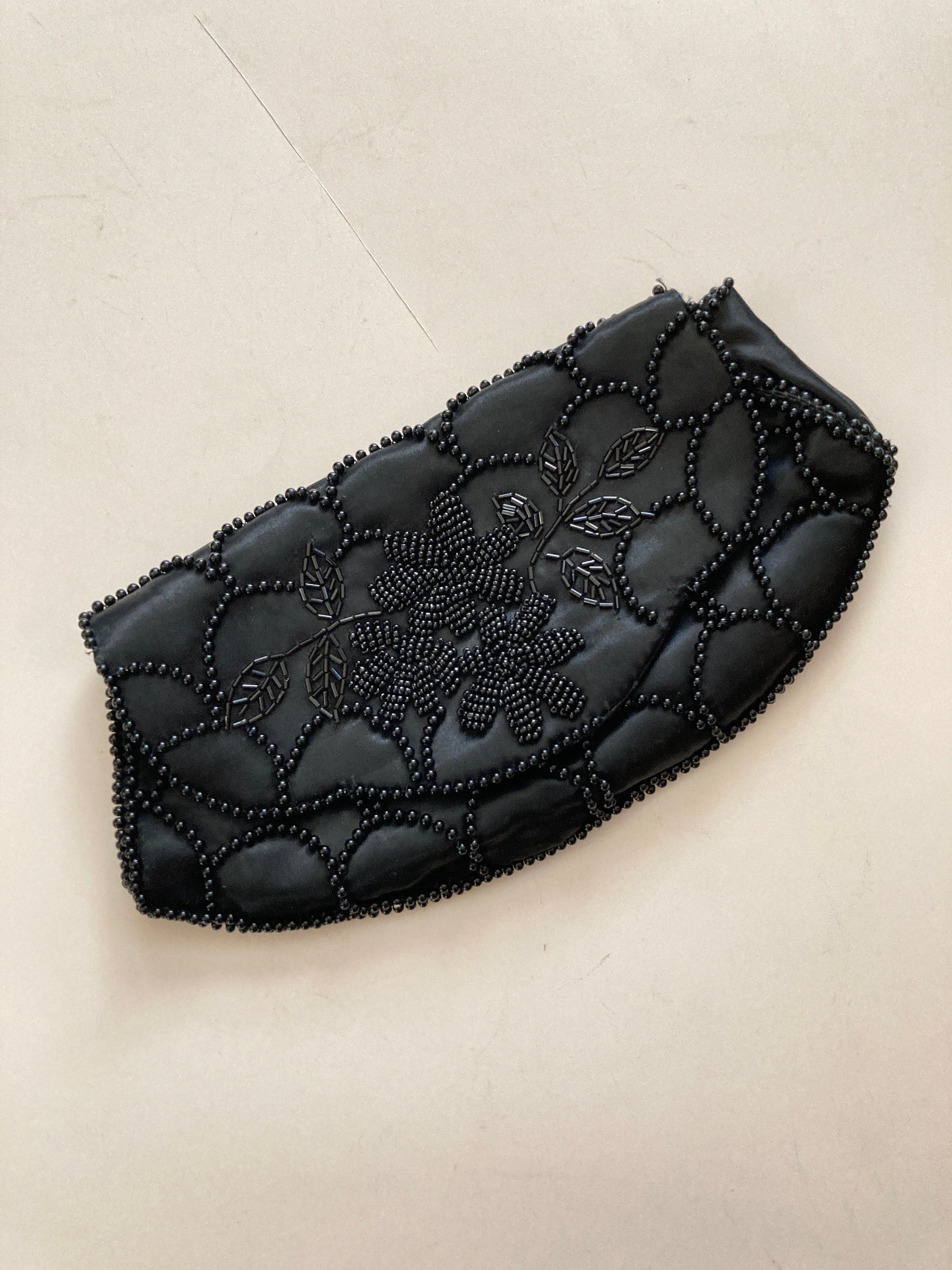 La Regale Ltd. Vintage Black Beaded Hand Made Evening Clutch 