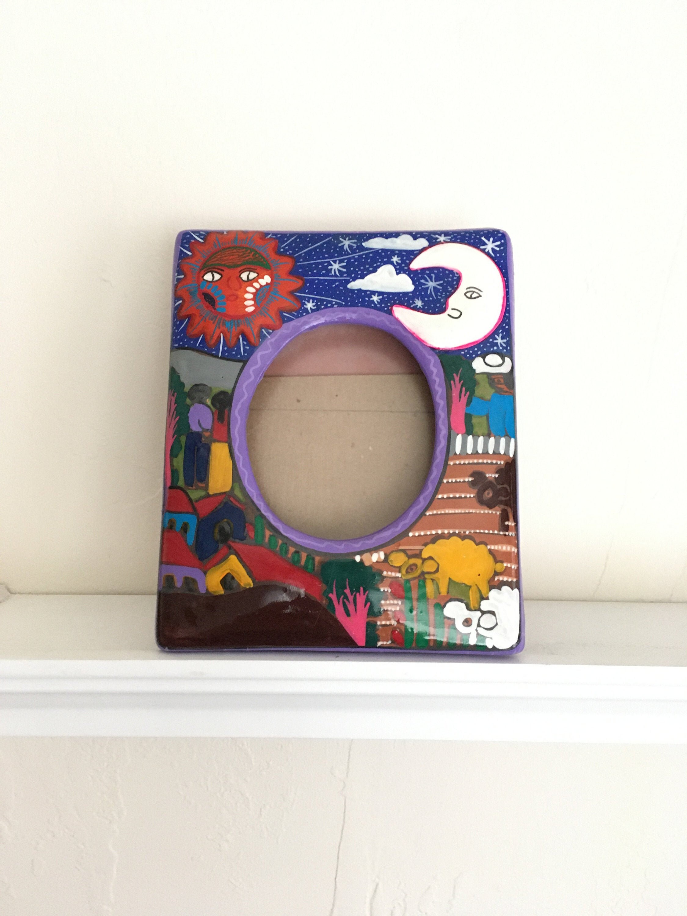 Celestial Picture Frame Hand Painted Vintage Mexican Etsy