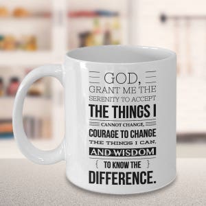 Serenity Prayer (Front) Progress, Not Perfection (Back) Mug Ceramic AA Coffee Cup Sobriety Gift Sponsor Gift Sponsee Gift Recovery Gifts