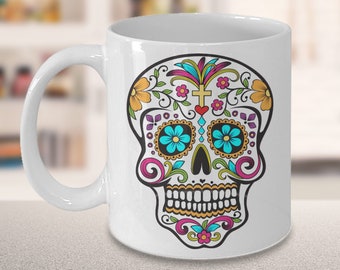 Día de los Muertos Taza de café Día de los Muertos Taza Decoración Taza de calavera de azúcar colorida Taza de cerámica de arte popular mexicano Regalo