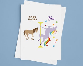 Tarjeta de cumpleaños del tío Tarjeta divertida del tío para el mejor tío de todos los tiempos Tarjeta en blanco Unicornio Pole Dance Regalos para el tío
