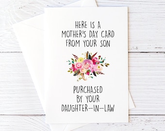Mother's Day Card for Mother in Law From Daughter in Law Sarcastic Cards Funny Cards Blank Greeting Card