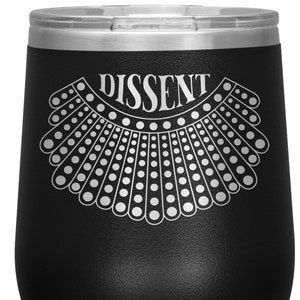 I Dissent Lace Collar Ruth Bader Ginsburg  RBG Feminist Gifts Stemless Stainless Steel Insulated Wine Tumbler BPA Free 12oz