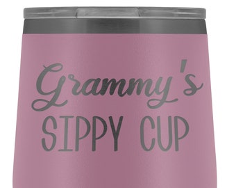 Grammy's Sippy Cup Grammy Vaso de vino Regalos para Grammies Divertidos vasos aislados de acero inoxidable sin tallo, sin BPA, taza de viaje de 12 oz