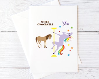Funny Coworker Card For Colleague Coworker Birthday Card Rainbow Unicorn Card Other Coworkers Vs You Blank Greeting Cards