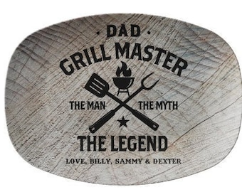 Custom Dad Gift Personalized Papa Gift Fathers Day Gift for Grandpa Serving Plate Grill Master Platter Grilling Gift Meat Plate BBQ Gift