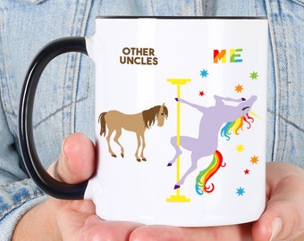 Gay Uncle Gift for Guncle Mug Uncle Birthday Gift from Niece Nephew Funny Coffee Cup Pole Dancing Unicorn New Uncle Christmas Present 11oz