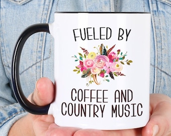 Fueled By Coffee and Country Music Mug Country Coffee Cup Cute Floral Country Western Music Fan Gift for Her Nashville Mug I Love Country
