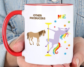 TV News Producer Gifts Television Producer Mug Pole Dancing Unicorn Funny Coffee Cup Gifts for Producers Birthday Producer Christmas 11oz