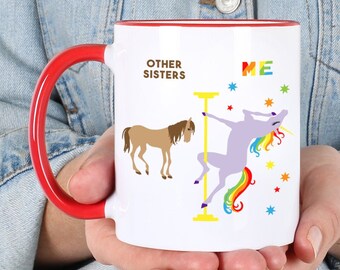 Regalo divertido para hermana taza hermana gemela regalo idea hermanastra regalos hermana cumpleaños hermana taza de café hermana Navidad pole baile unicornio