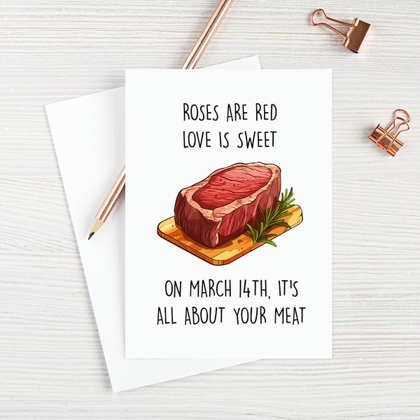 Steak And Bj Day Card, Anti Valentines Day Card, Funny Card For Husband, Card For Boyfriend, Blank Card