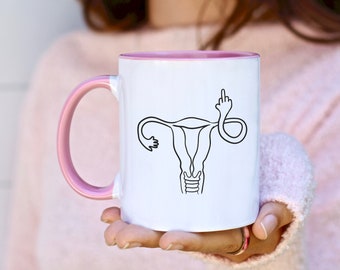 Angry Uterus Finger Mug Flipping the Bird Reproductive Rights Social Justice Feminism Pro Choice Women's Rights Abortion Rights Coffee Cup