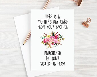 Mother's Day Card for Sister in Law From Brother Funny Cards Blank Greeting Card