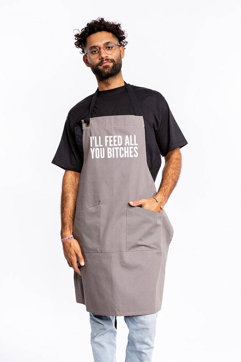 Chef Apron Mens Apron Grilling Apron Funny Apron for Men for Women Cooking Apron Men Apron with Pockets BBQ Apron I'll Feed You Bitches image 1