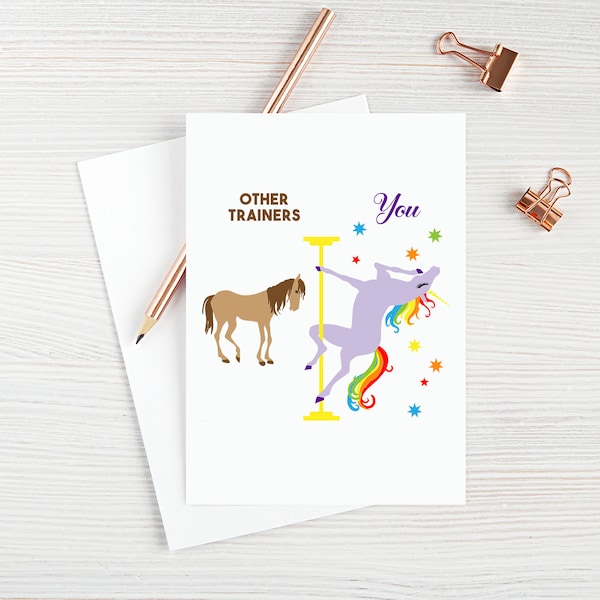 Card for Personal Trainer Birthday Card Funny Trainer Card For Best Trainer Ever Gym Trainer Thank You Card Blank Card Unicorn Birthday Card