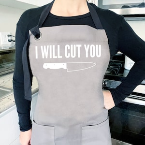 Chef Apron Mens Apron Grilling Apron Funny Apron for Men Apron for Women Cooking Apron with Pockets BBQ Apron I Will Cut You Kitchen Apron