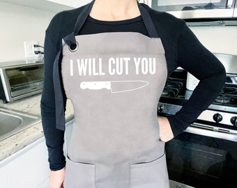 Chef Apron Mens Apron Grilling Apron Funny Apron for Men Apron for Women Cooking Apron with Pockets BBQ Apron I Will Cut You Kitchen Apron