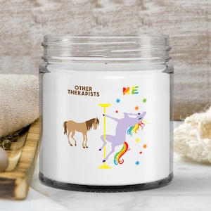 Funny Therapist Gift for Therapist Graduation Other Therapists Vs Me Rainbow Unicorn Candle Vanilla Scented Soy Wax Blend 9 oz. with Lid