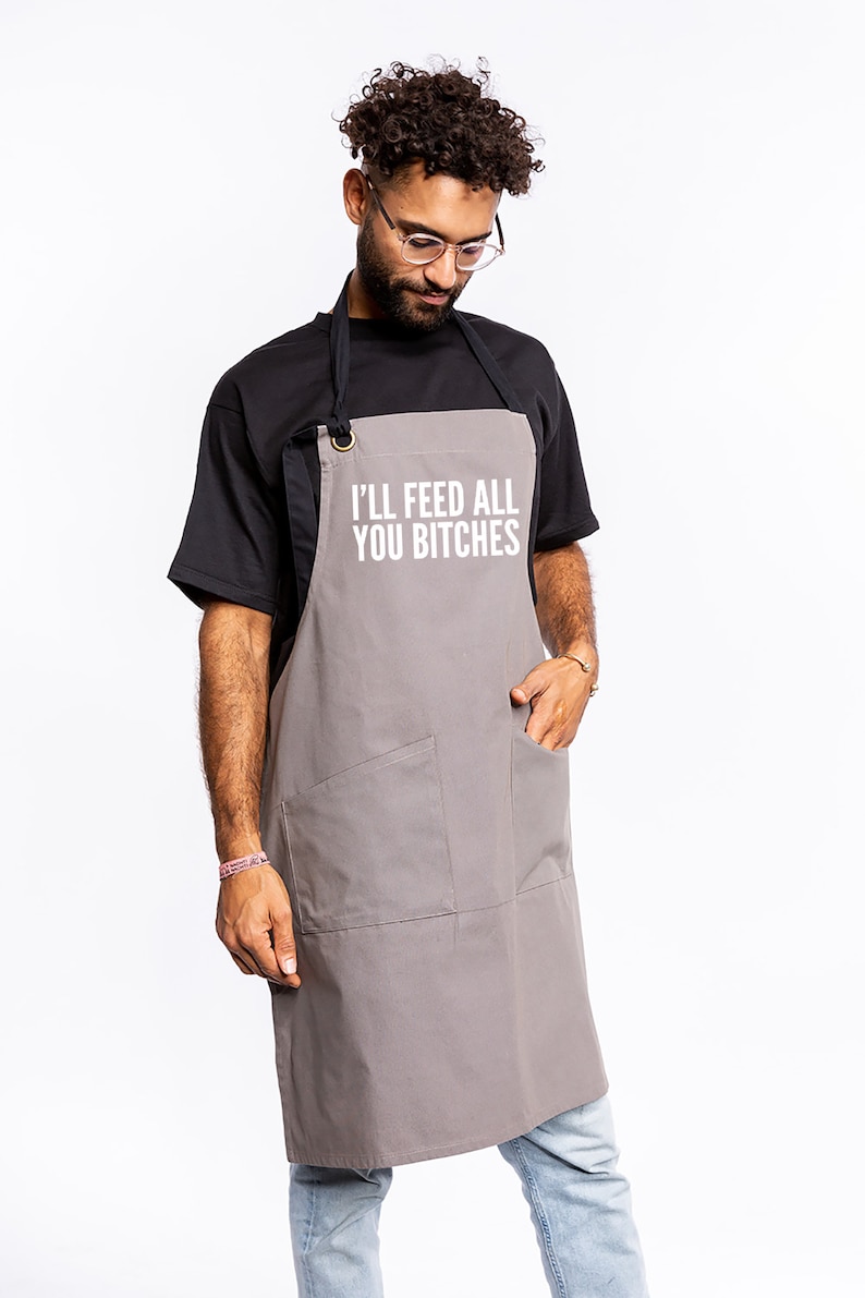 Chef Apron Mens Apron Grilling Apron Funny Apron for Men for Women Cooking Apron Men Apron with Pockets BBQ Apron I'll Feed You Bitches image 4