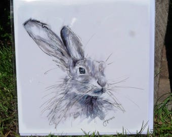 Grey Hare Greetings Card