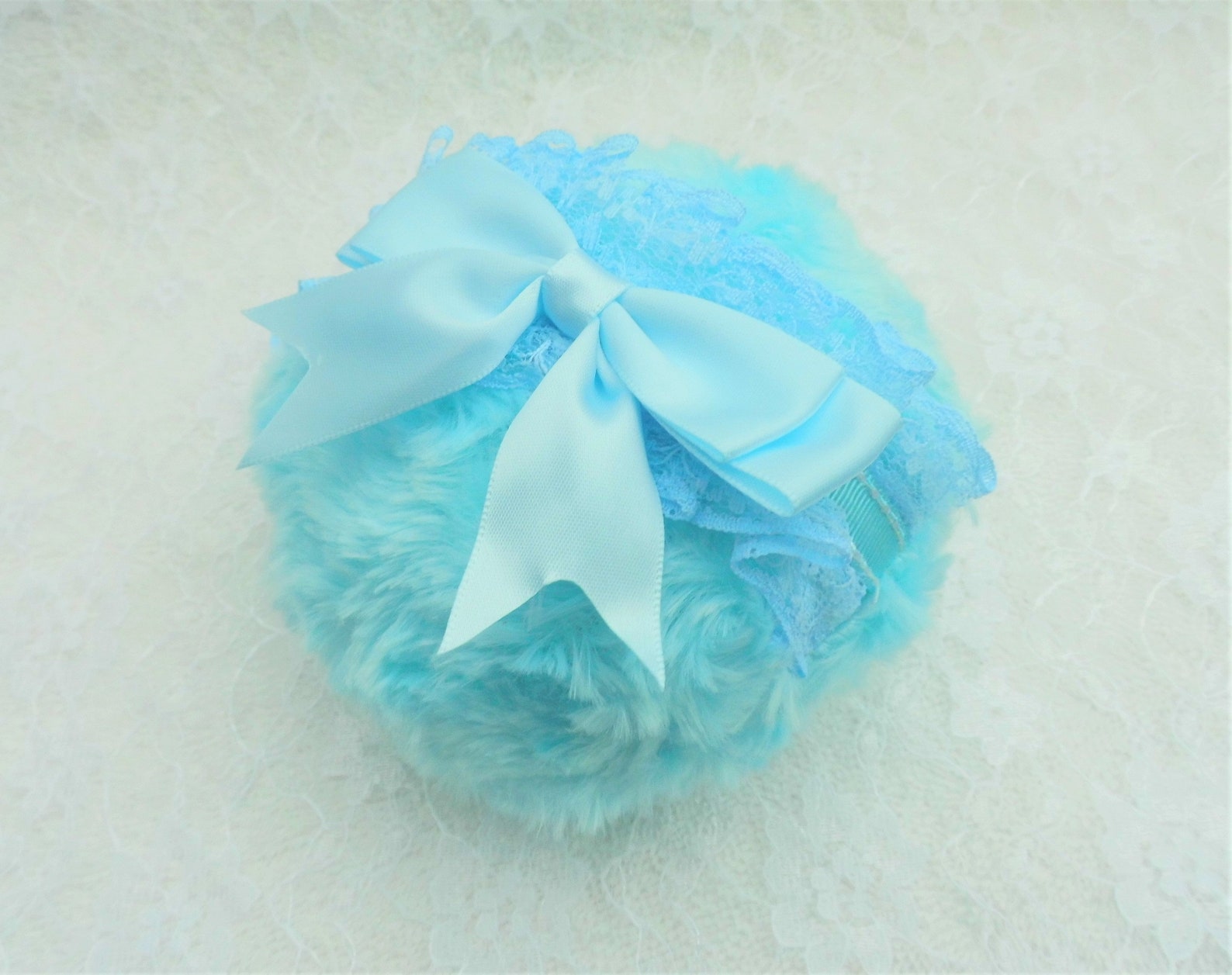 Blue Powder Puff and Powder Box. Super Soft and Fluffy. Vegan Etsy