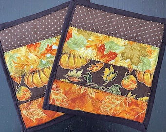 Quilted Fall Potholders, Thanksgiving Hot Pads Set of 2