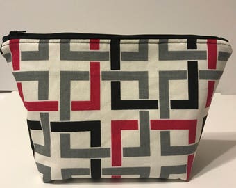 Large Cosmetic Bag, Geometric Zippered Pouch, Make up Bag Large, Pink and Black Zippered Pouch, Gift for her, Travel Bag, Large Toiletry Bag