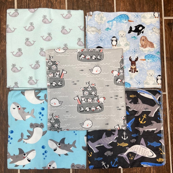 Flannel Baby Receiving Blanket, Sharks, Whales, Polar Bears, 36 in. X 36 in.