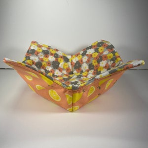 Microwave Bowl Cozy, Soup Bowl Cozy, Coral Lemons Bowl Cozy