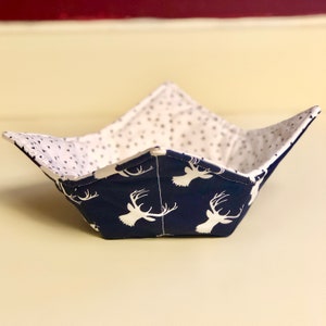 Microwave Bowl Cozy, Soup Bowl Cozy, Blue Stags
