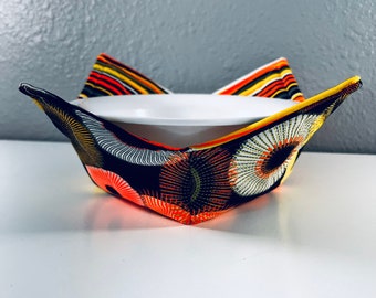 Microwave Bowl Cozy, Neon Geometric, Reversible Cotton
