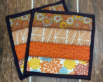 Quilted Fall Pot Holders Set, Thanksgiving Fabric Hot Pads