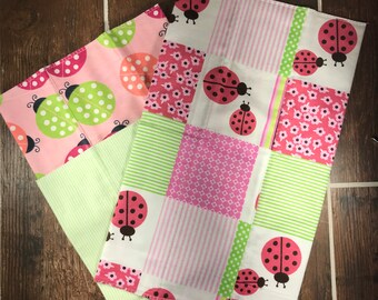 Baby Girl Burp Cloths - Ladybug Theme - Flannel Burp Cloths - 3 Pack Coordinating Burp Cloths