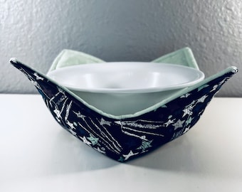 Stars Microwave Bowl Cozy, Reversible Cotton Fabric